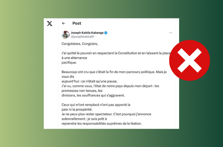 🎧 Faux ! Aucun communiqué officiel de Kabila n’annonce son intention de reprendre le pouvoir